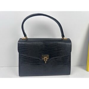 Vintage Meyers Black Faux Lizard Skin Handbag Hardshell Top Handle